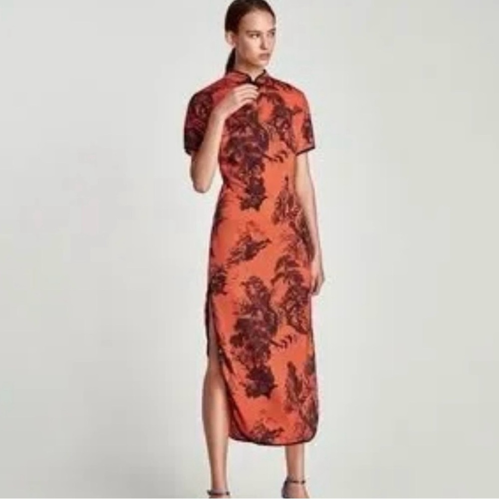 Elegant Orange and Black Vintage Japanese Dress